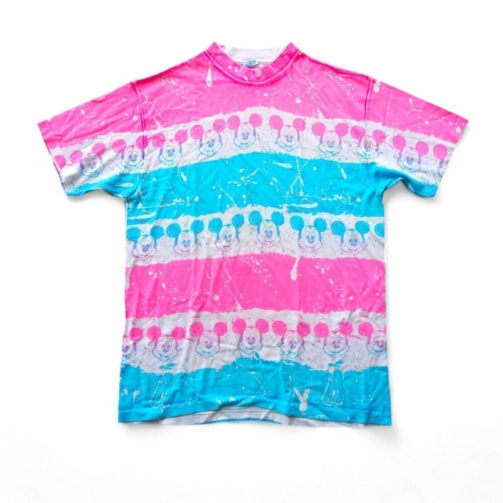 Disney Vintage 90s Mickey Mouse Tie Dye Single Stitch T-Shirt Pink / Blue Unisex